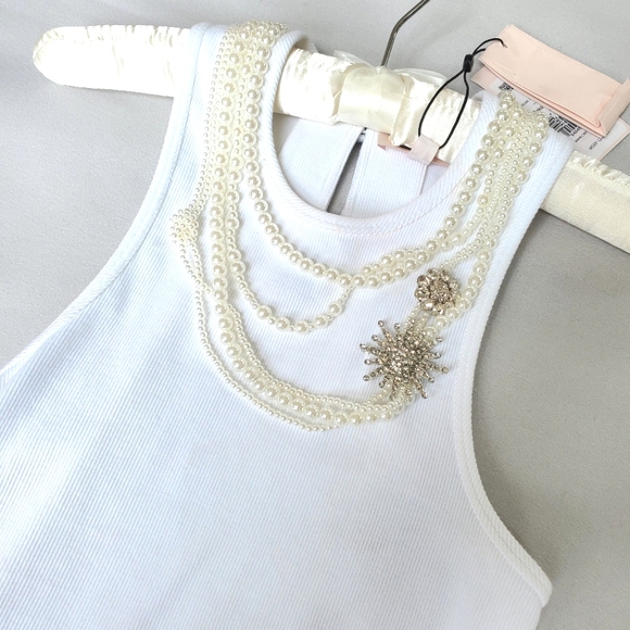 NWT$265 Cinq à Sept Lizzie Necklace Embellished White Tank Top Sz Small - Picture 9 of 15